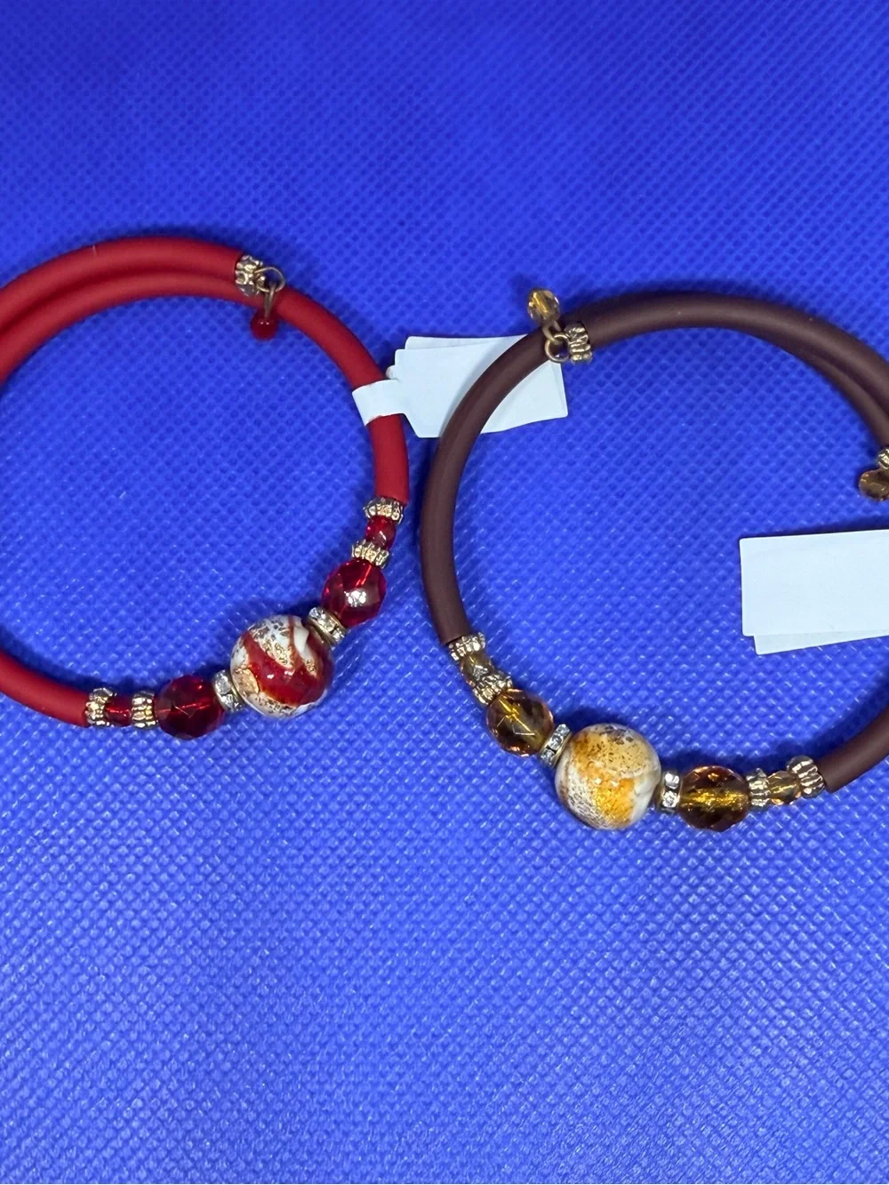 Beautiful Red and Brown Beaded Stretch Bracelet Set, one size fits all